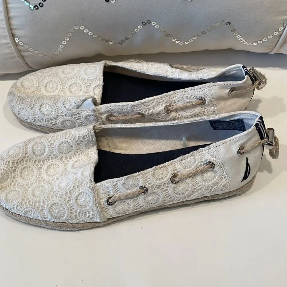 Nautica Rudder 2 Anchor Espadrille Slip-on White Lace Shoes Women's 9